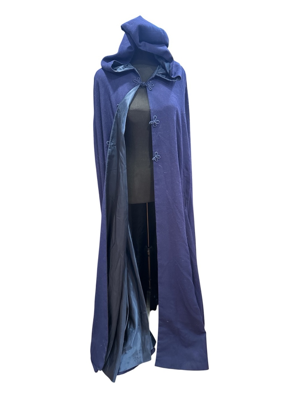Vintage Navy Blue Heavyweight Hooded Cloak  Cape Full Circle Cut, Satin Lined - Picture 7 of 10